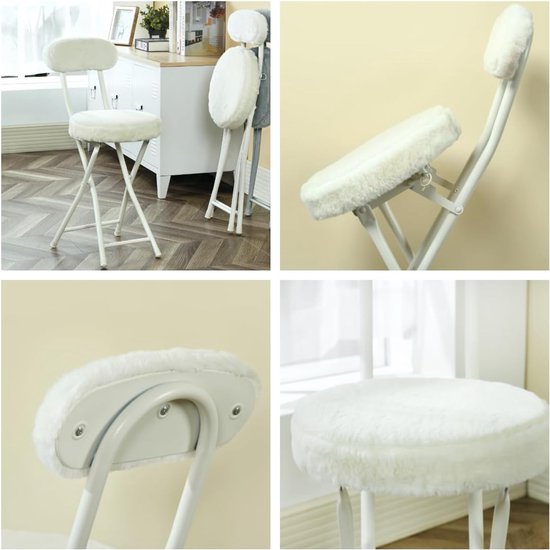 Folding Chair with Backrest and Footrest 45x30x75 cm – White Faux Fur Comfortable Guest Chair, Camping Chair, Extra Seating, Space-Saving, Portable – Laura — afbeelding 4