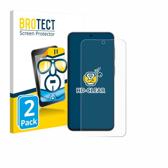 Emballage '2 Pack' avec un smartphone de dessin animé et un protecteur d'écran transparent.