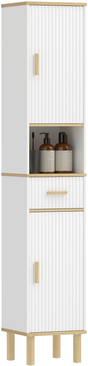 HOMCOM Badkamerkast (vloermodel) - Spaanplaat, Grenenhout - 31,5 x 29,7 x 171,5 cm - Wit
