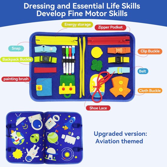Busy Board Voor Peuters, 20-In-1 Montessori-Sensorisch Speelgoed, Reisspeelgoed Voor Het Leren Van Fijne Motoriek, Educatief Speelgoed Voor Kleuters, Cadeau, Voor Jongens En Meisjes, 1 Stuk Blauw — afbeelding 4