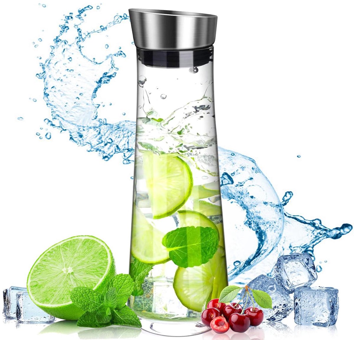 TuseRxln Borosilicaatglas Kruik - Glazen Kruik - Voor Koude Dranken - 1500 ml - Woonkamer