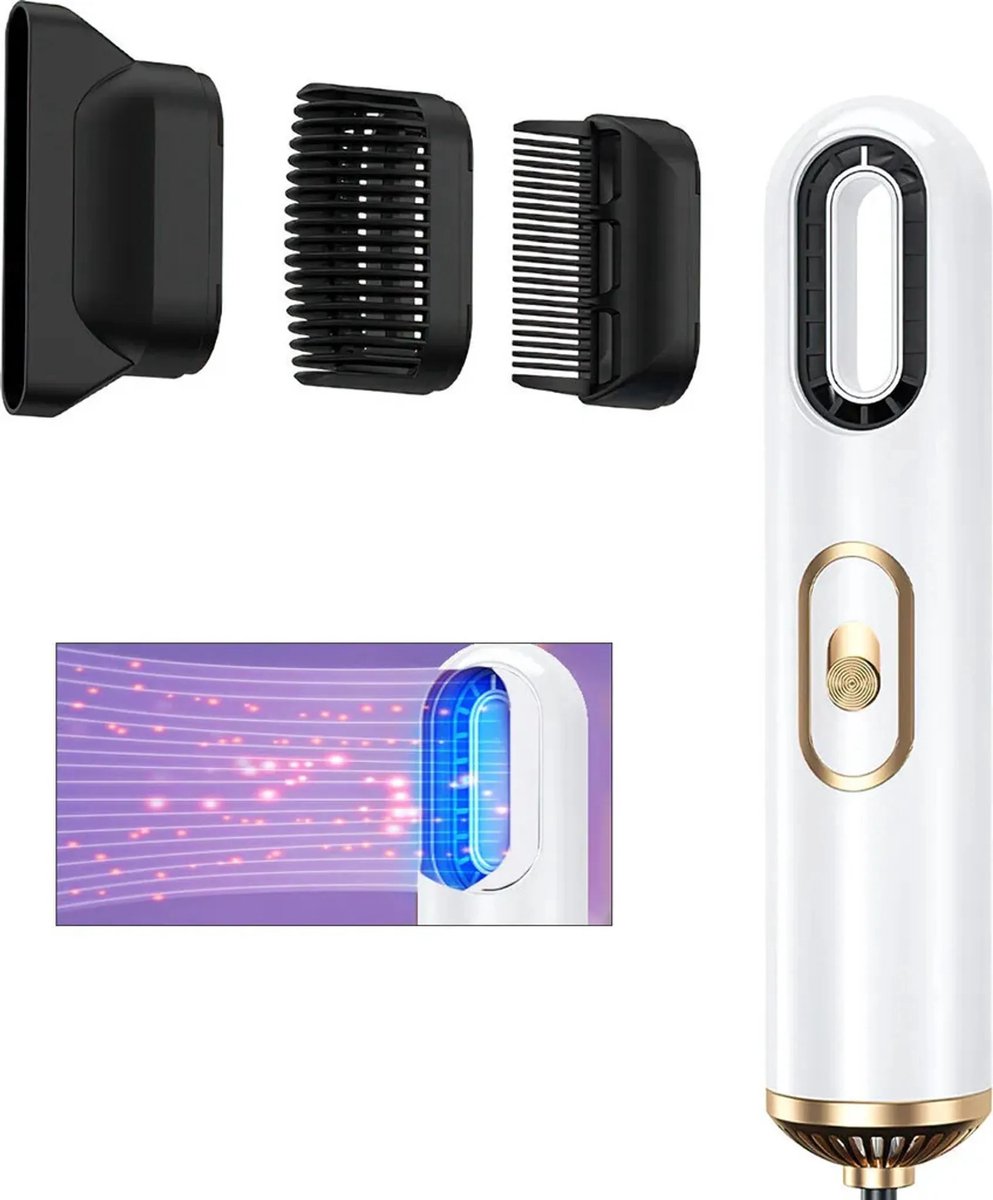 Haardroger met negatieve ionen, 3-in-1, sneldrogend, stil in gebruik, wit.