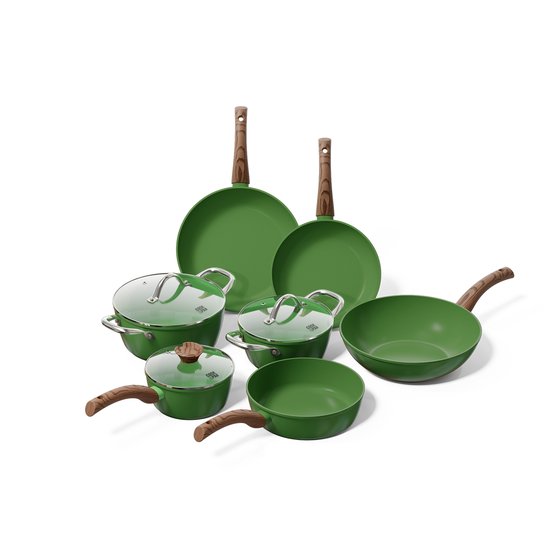 Cook & Pan - Pannenset 7-delig - PFAS vrij - Inductie Keramisch - Non stick - 7 jaar garantie - Groen