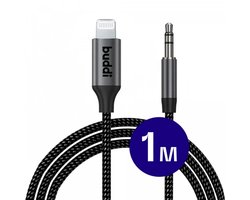 Buddi Flex - Lightning naar 3.5mm Jack Aux Audio Kabel met DAC Chip - Aux kabel geschikt voor iPhone (iPhone 14-serie en ouder) en iPad met Lightning - Gevlochten Nylon - Auto - 1 Meter - Zwart