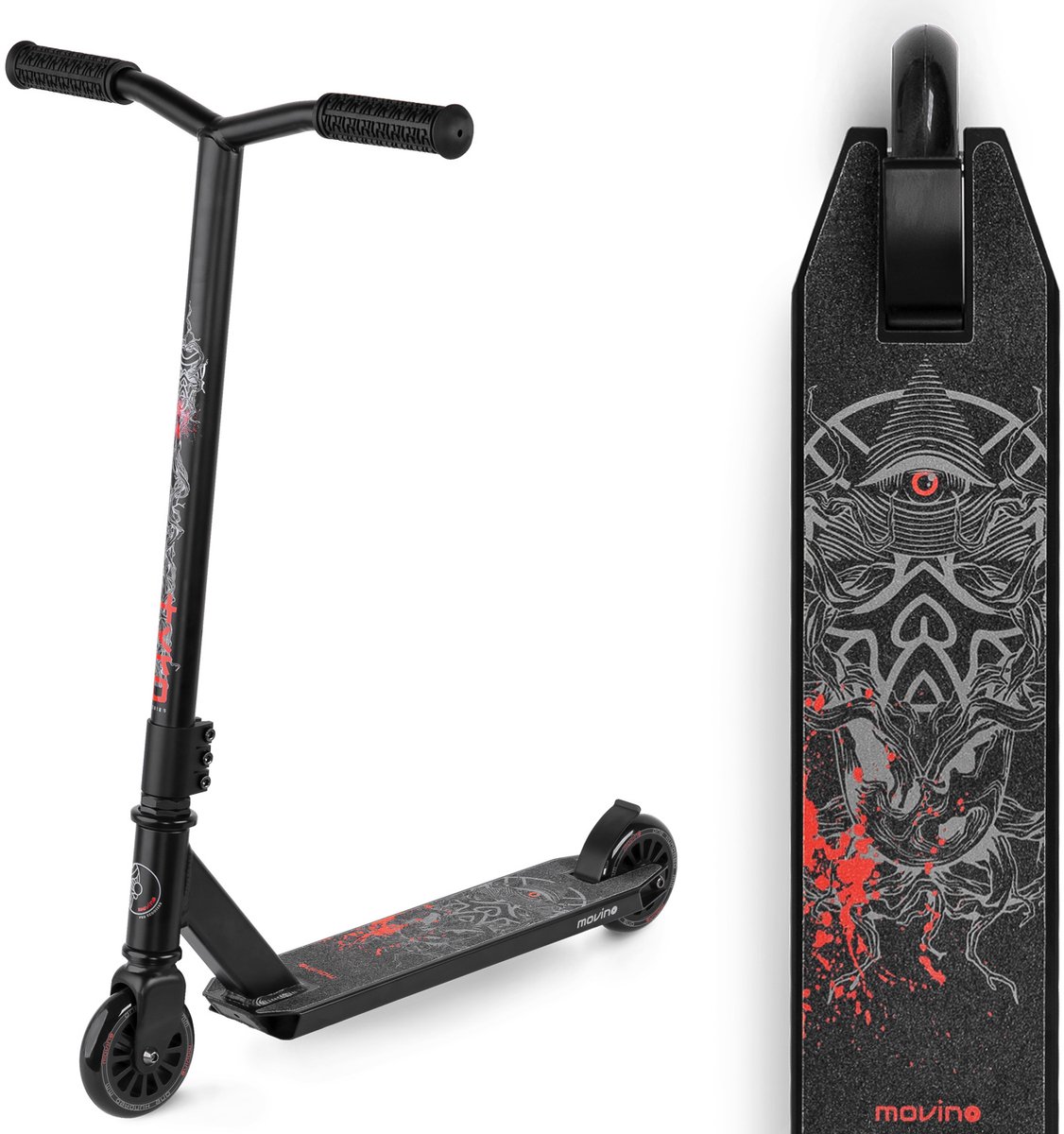 Movino Tyro - Freestyle stuntstep voor kinderen - Flex-remmen - Y-stuur - Peg-cut - Zwart