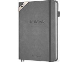 Systemyze Notitieboek A5 Hardcover Leer Gelinieerd – Notebook Journal – 256 Genummerde Pagina’s – 140 Grams Papier - Grijs