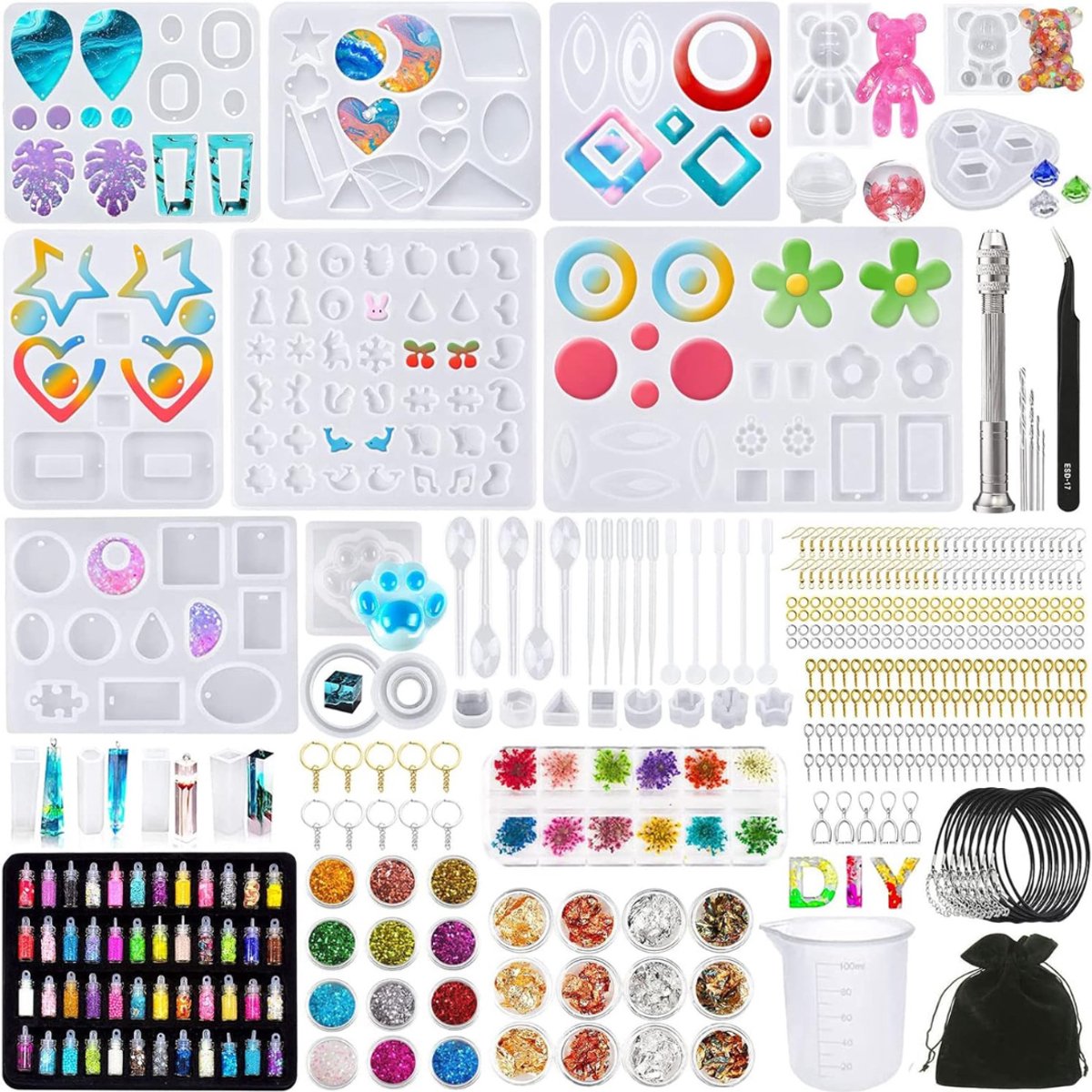 RONN® Epoxy Starterspakket - Zelf Sieraden Maken Set – Resin Starterskit Inclusief Giethars En Mallen – Veelkeurig - 23cm x 21cm x 9cm