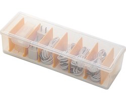 Cable Organizer Box with Lid, Cable Storage Box with 7 Adjustable Compartments, Cable Box, Plastic, Transparent, for Office, Home, Desk，30*10*7.2cm