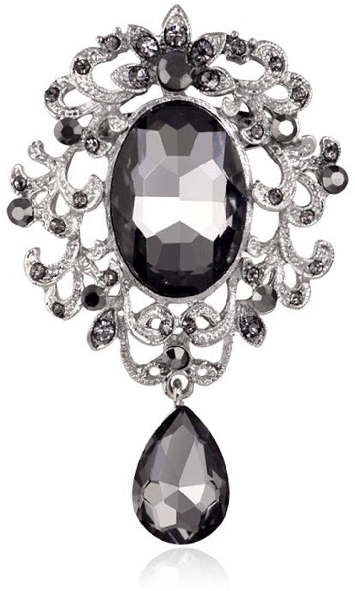 PINETS Classic - Broche - Barokstijl - Zwart & Zilver - Met Zirkonia's