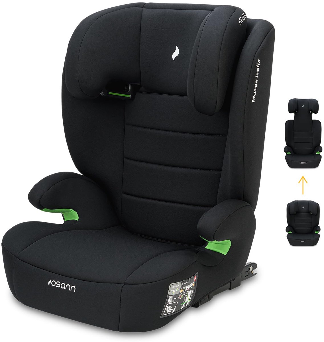 Osann Musca Isofix-kinderzitje i-Size van 100 tot 150 cm, zitverhoger met rugleuning - Zwart