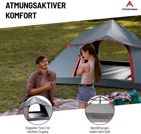 Atacama-kampeertent - Ultralichte pop-up tent - Compact en duurzaam - Perfect voor trektochten, bikepacking, survival- en outdooravonturen - Pop-up tent voor 3 personen van Merkloos — afbeelding 3