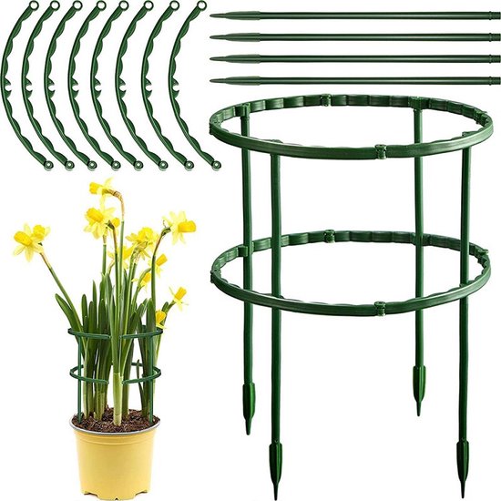 Foto: 3 stuks plantensteunen en kooien halfronde plantenringen tuin en bloemsteunen voor monstera pioenrozen en potplanten 14 cm x 14 cm groen