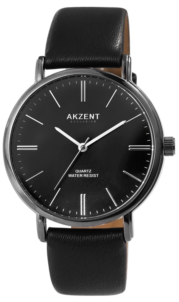 Akzent-2900202-002-Herenhorloge-zwart-diameter 41 mm-3 atm waterdicht