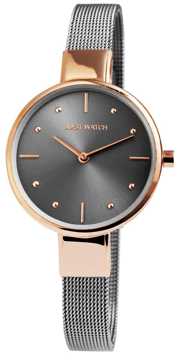 Just -model jw10009-002-Dameshorloge-rosekleurig-zilverkleurig-Milanese band-verstelbaar-3 atm waterdicht-diameter 30 mm