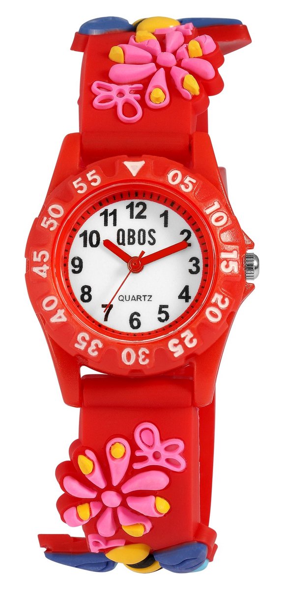 QBOS QBOS kinderhorloge 4500047 Siliconen band, kleurrijk, bijenmotief, D 28 mm