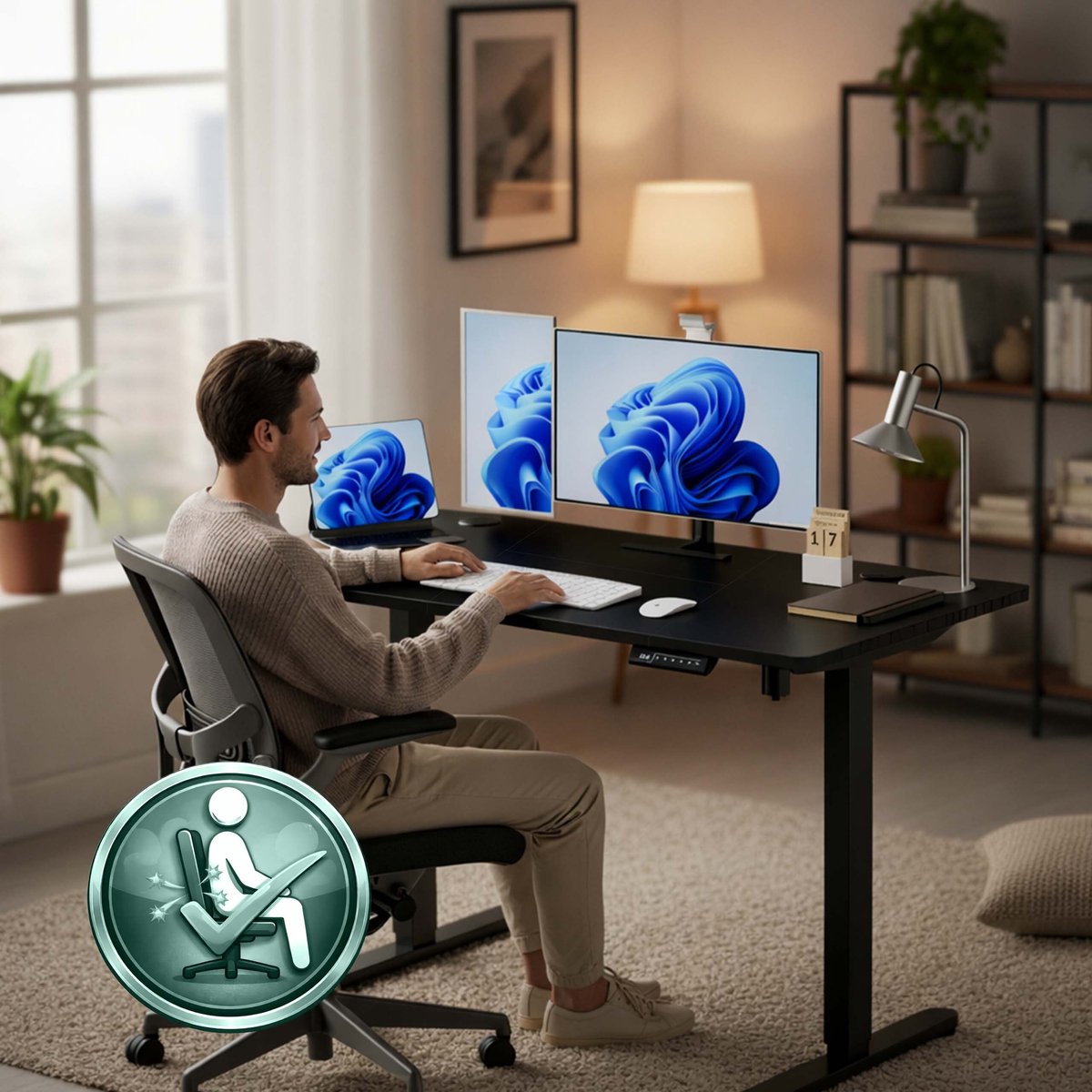 Zit Zit sta bureau 160x60cm hoogte verstelbaar zwart thumbnail 7