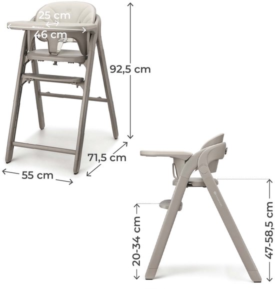 Kinderkraft TINO 3-in-1 Kinderstoel - kinderstoel voor peuters en stoel voor volwassenen - vanaf 6 maanden tot 110 kg - verstelling van zitting en voetensteun - 5-punts veiligheidsgordel - eenvoudig inklapbaar - Beige van Merkloos — afbeelding 3