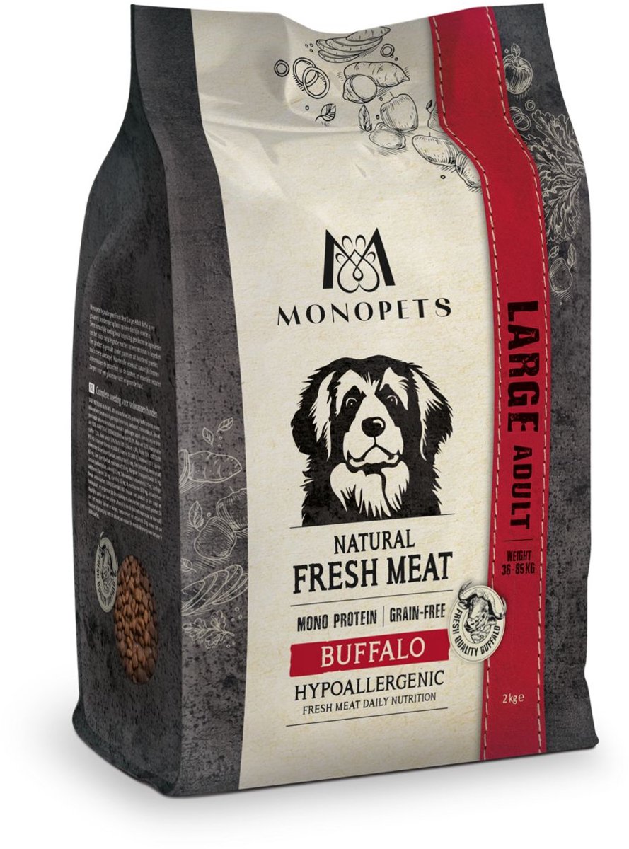 Monopets Monopets Natural Fresh Meat Large Adult - Hondenbrokken - Buffel 12.5 kg