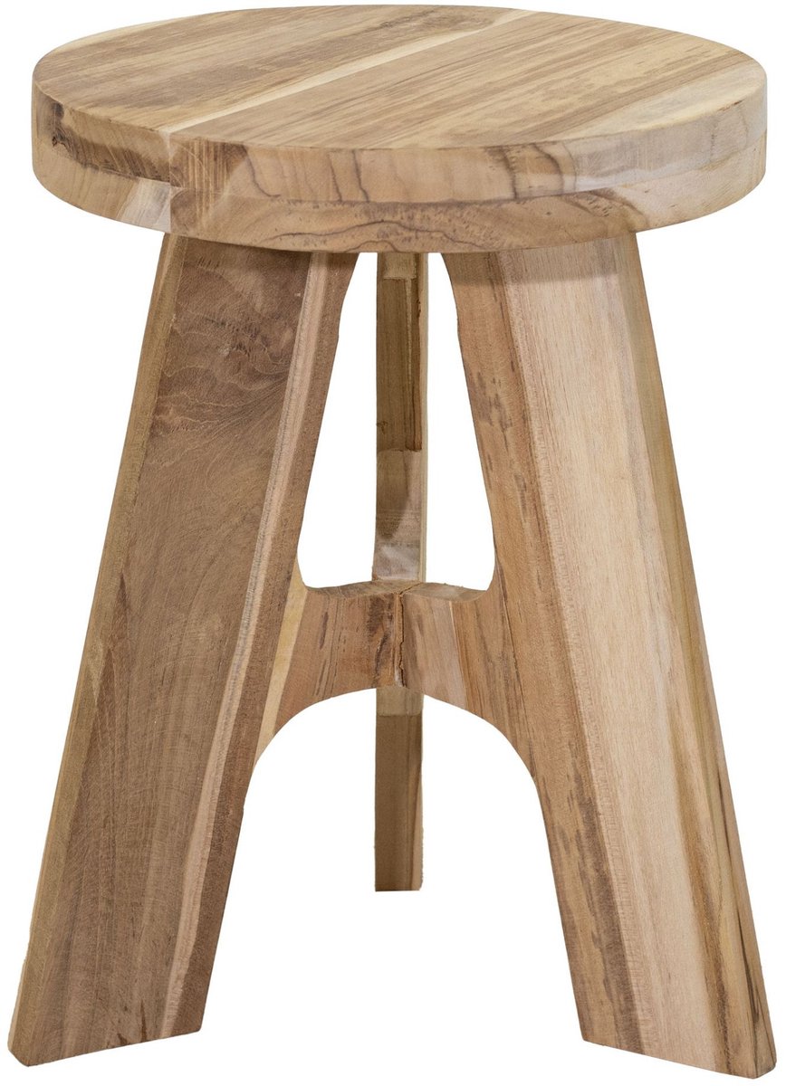 Mega Collections Zit krukje - bijzet stoeltje - Decowood - lichtbruin - D30 x H40 cm - rond - FSC hout - Luxe uitvoering