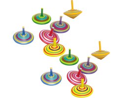 Houten speelgoed tollen - gekleurd mix - 12x stuks - diameter 6 cm - kinderen - cadeau