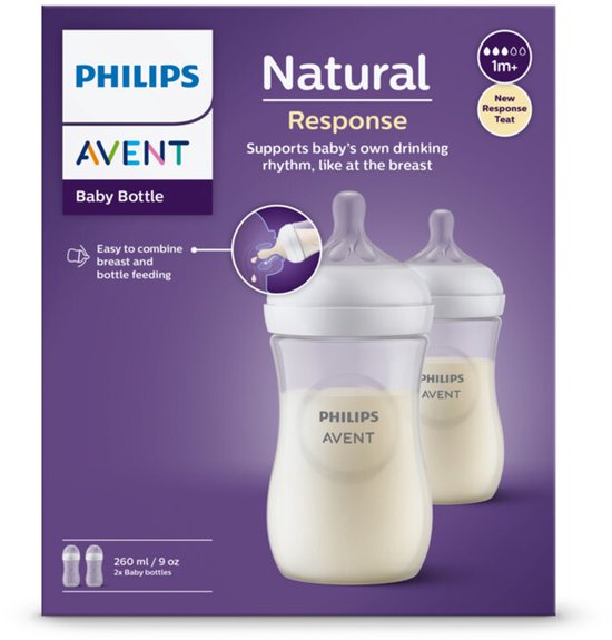 Emballage de biberon Philips Avent Natural Response avec deux biberons, 260ml.