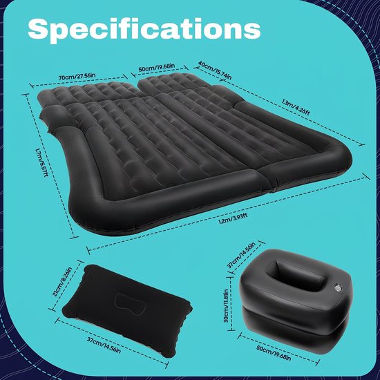 SUV luchtmatras auto campingbed opblaasbaar met pomp comfortabel voor reizen en kamperen van Merkloos — afbeelding 2