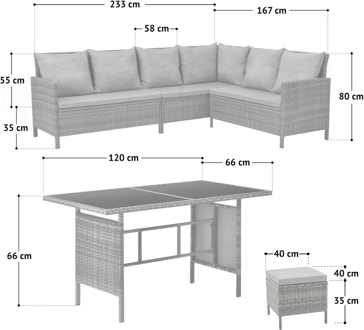 Hoekbank tuinset Bellavero Madison & Monroe - L-vormige loungeset van polyrotan met tafel en kussens, modern design, zwart, voor balkon, terras en tuin