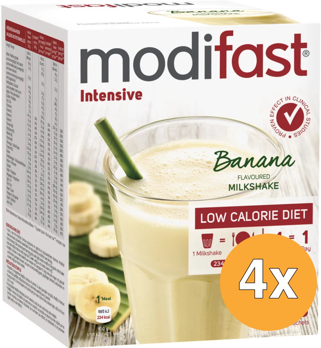 Bol.com 4x Modifast Intensive Milkshake Banaan 8 Zakjes (440 gr) aanbieding