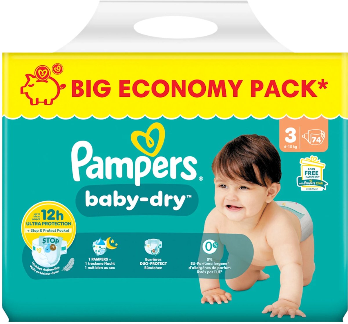 Pampers Baby Dry Luiers Maat 3 (6-10 kg) - 2 x 74 stuks - Voordeelverpakking