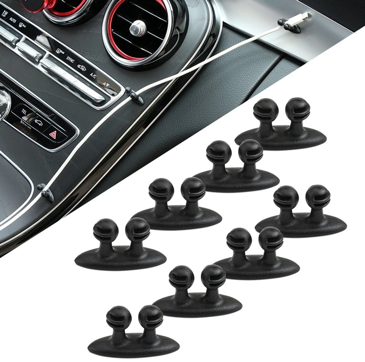 8 x Kabelklem - Kabelklemmen Voor Draden In Uw Auto - Draad Clip - Zelfklevende Kabelhouder- Kabelbinder - Zwart