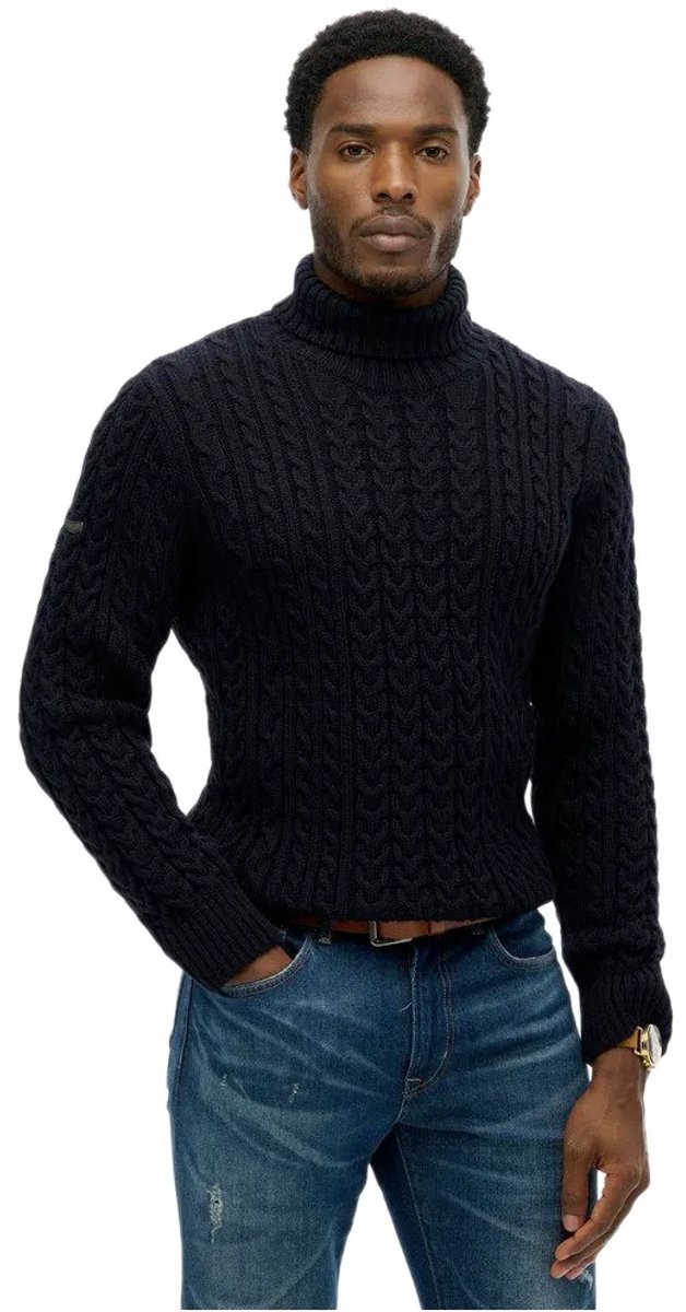 Superdry Jacob kabeltrui met rolkraag Heren Sweaters Marineblauw