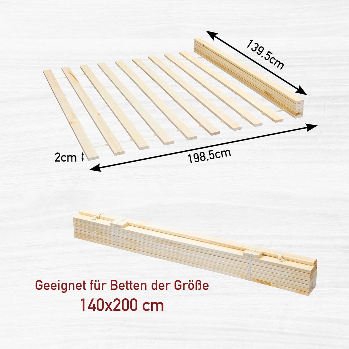 Lattenbodem 140x200 voor Tweepersoonsbed - Rollattenbodem Massief Grenenhout