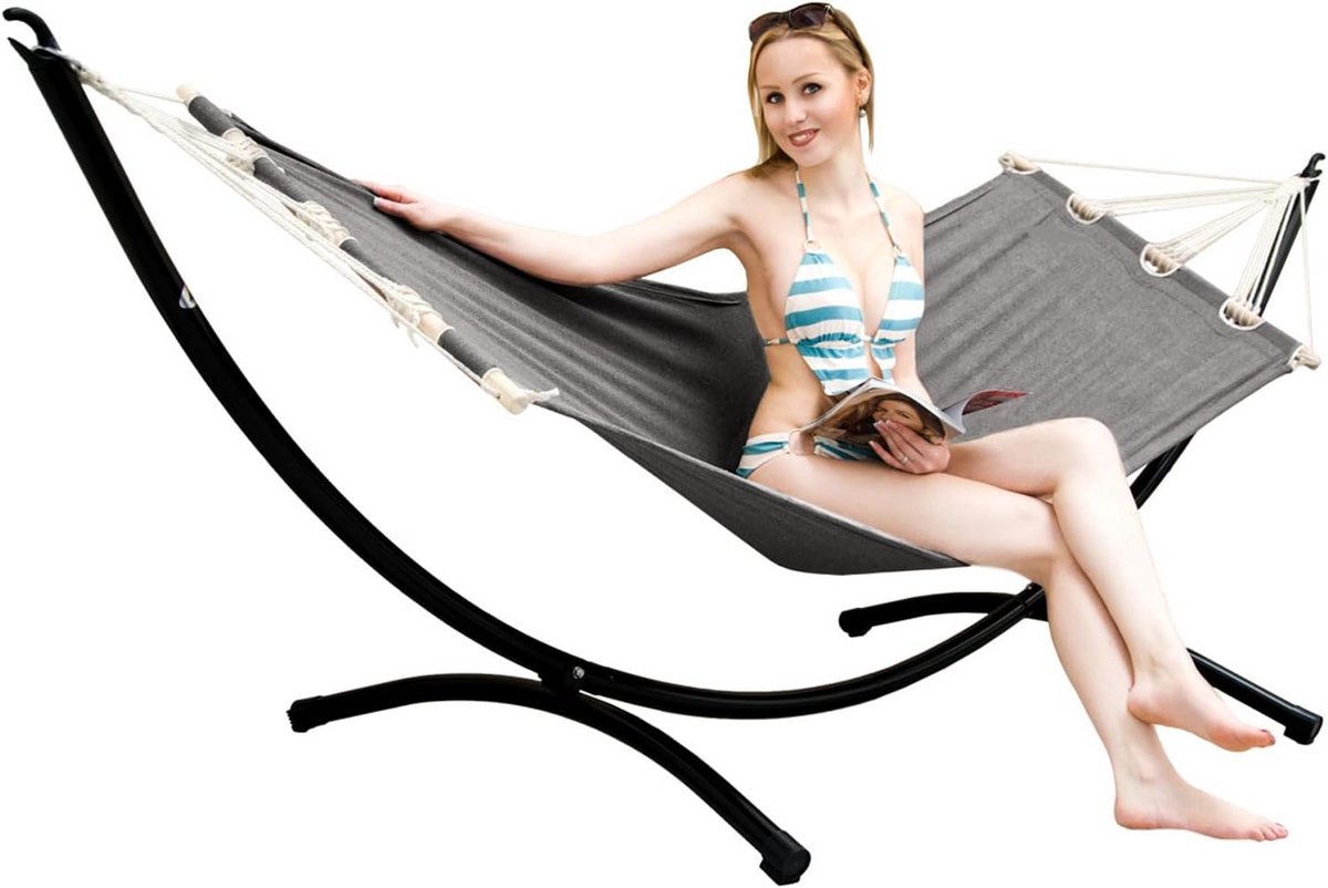 Complete Hangmat met Standaard voor Binnen en Buiten - Draagbaar Ligbed voor Tuin en Balkon