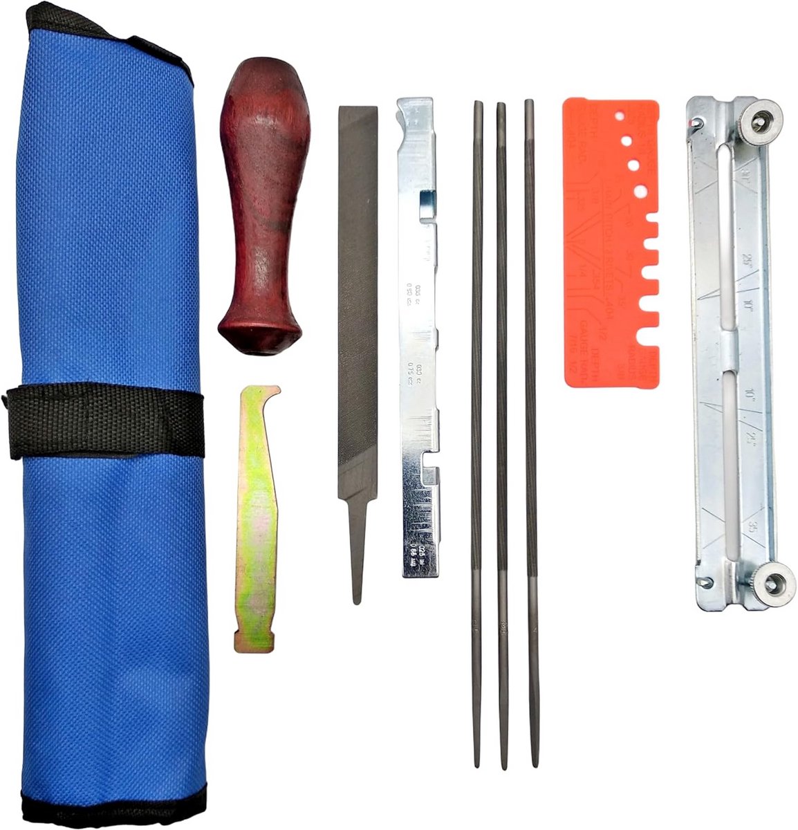Complete Vijlenset 10-Delig voor Kettingzaagkettingen 1/4" & 3/8" - Vijlhouder en Dieptebegrenzer