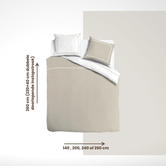 Egyptisch Katoen - Dekbedovertrek - dubbelzijdig - Zand/Wit - Lits-jumeaux - 240 x 200/220 cm + 2 kussenslopen - Dreamers Den van Merkloos — afbeelding 5