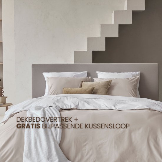 Egyptisch Katoen - Dekbedovertrek - dubbelzijdig - Zand/Wit - Lits-jumeaux - 240 x 200/220 cm + 2 kussenslopen - Dreamers Den van Merkloos — afbeelding 3