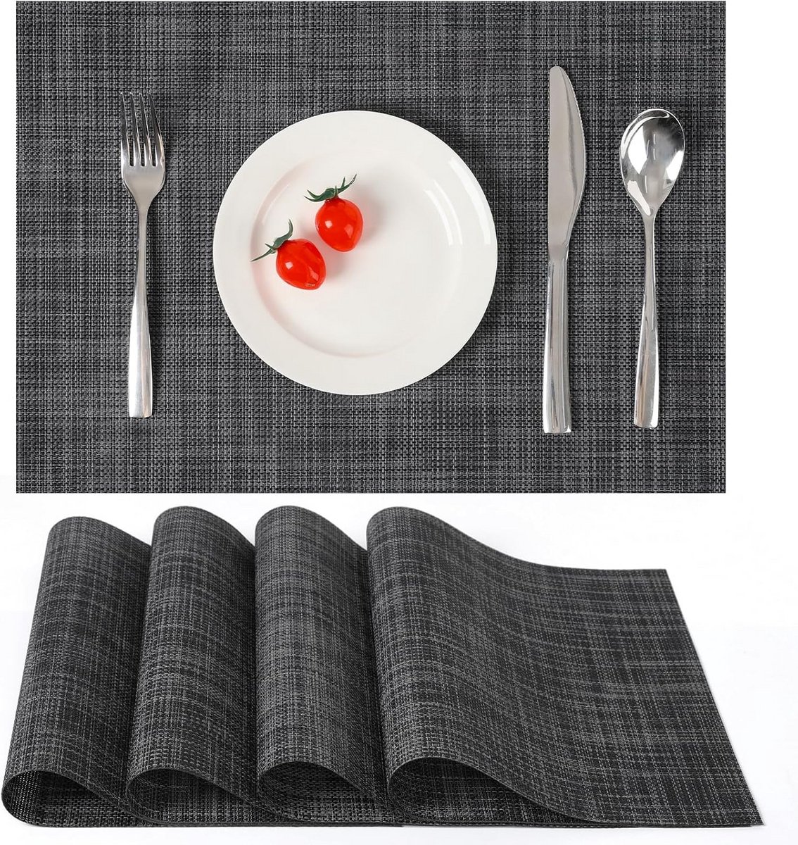 Set van 4 Vinyl Placemats Geweven Wasbaar Hittebestendig Antislip voor Keuken en Tafel