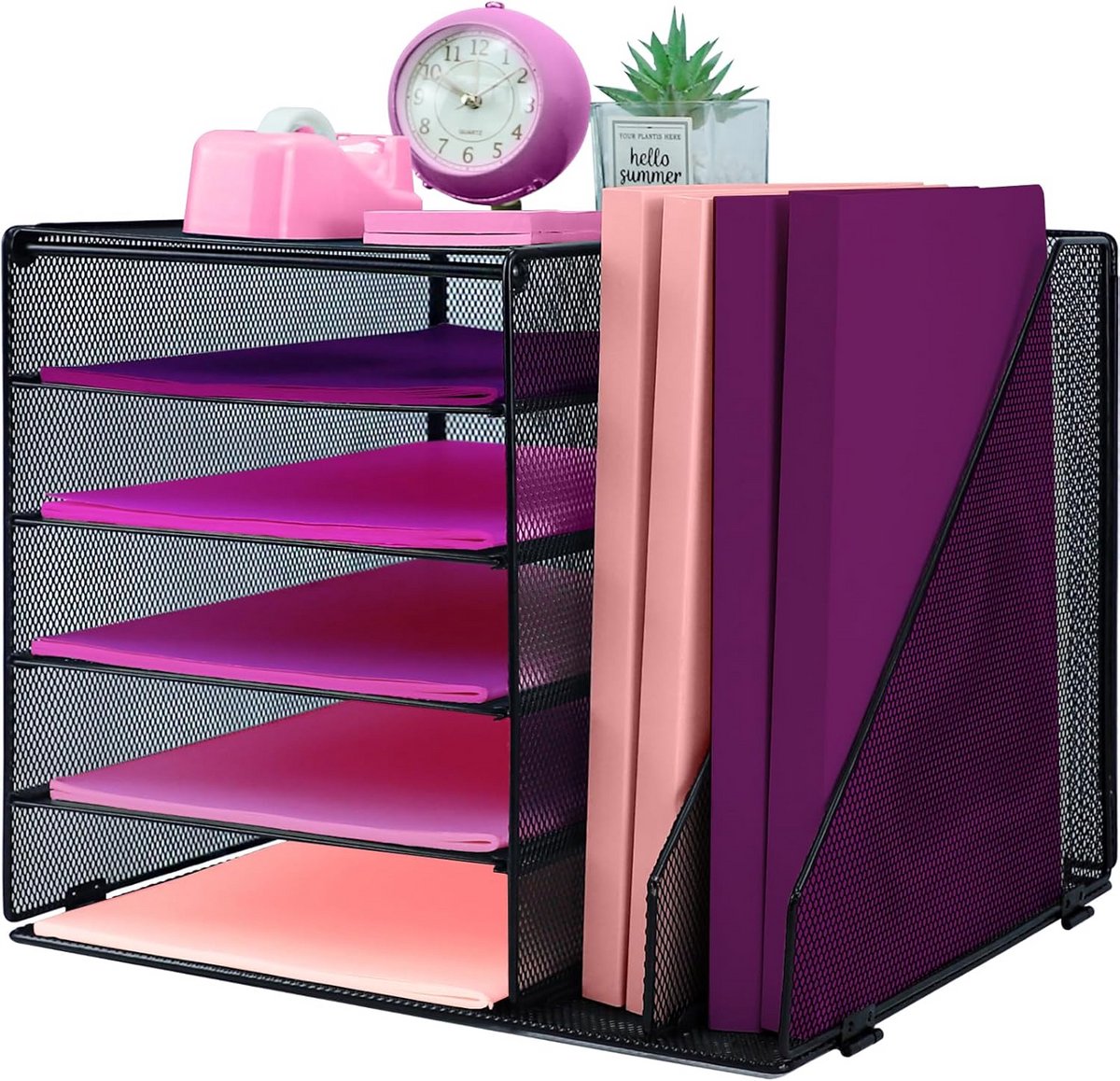 Multifunctionele Bureau Organizer met 2 Tijdschriftenhouders en 5 Lades - Zwart