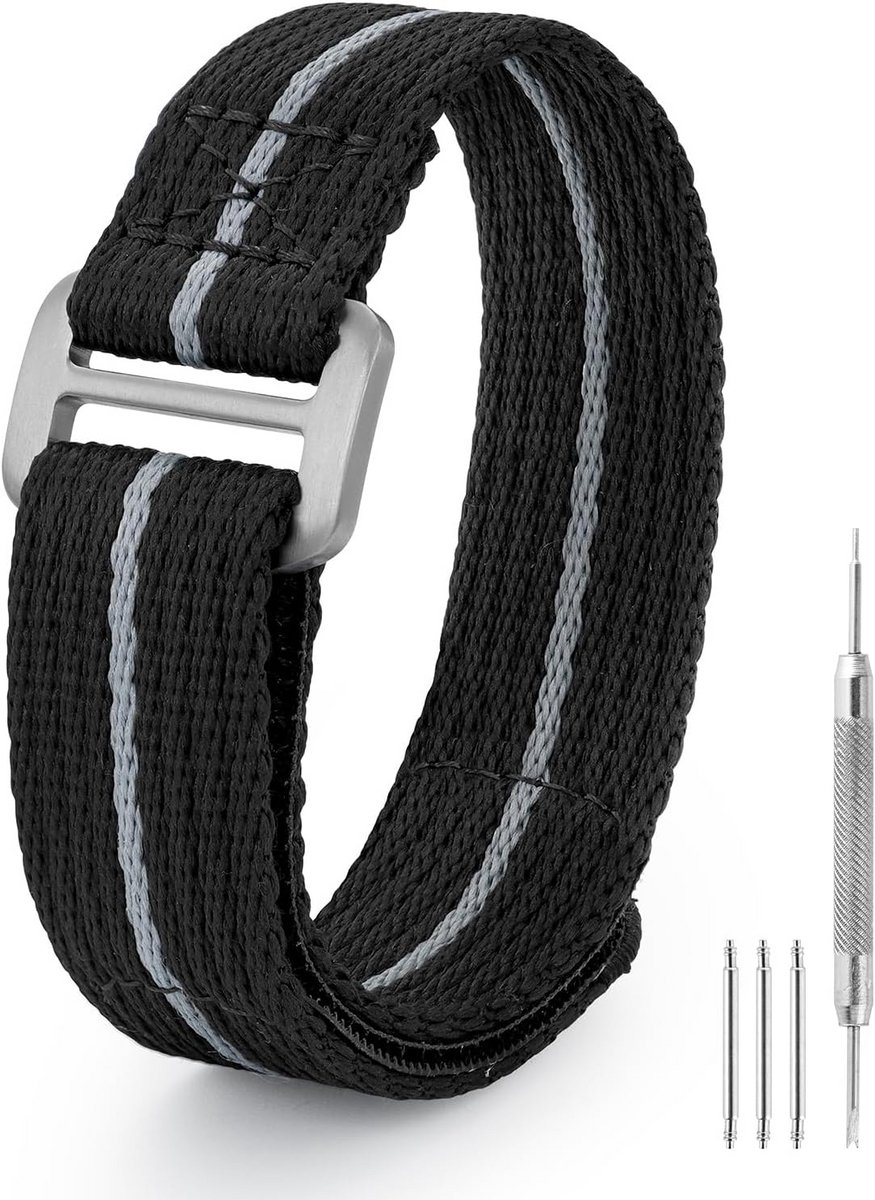 Nylon horlogeband 20mm 22mm vervangend met klittenband en RVS gesp