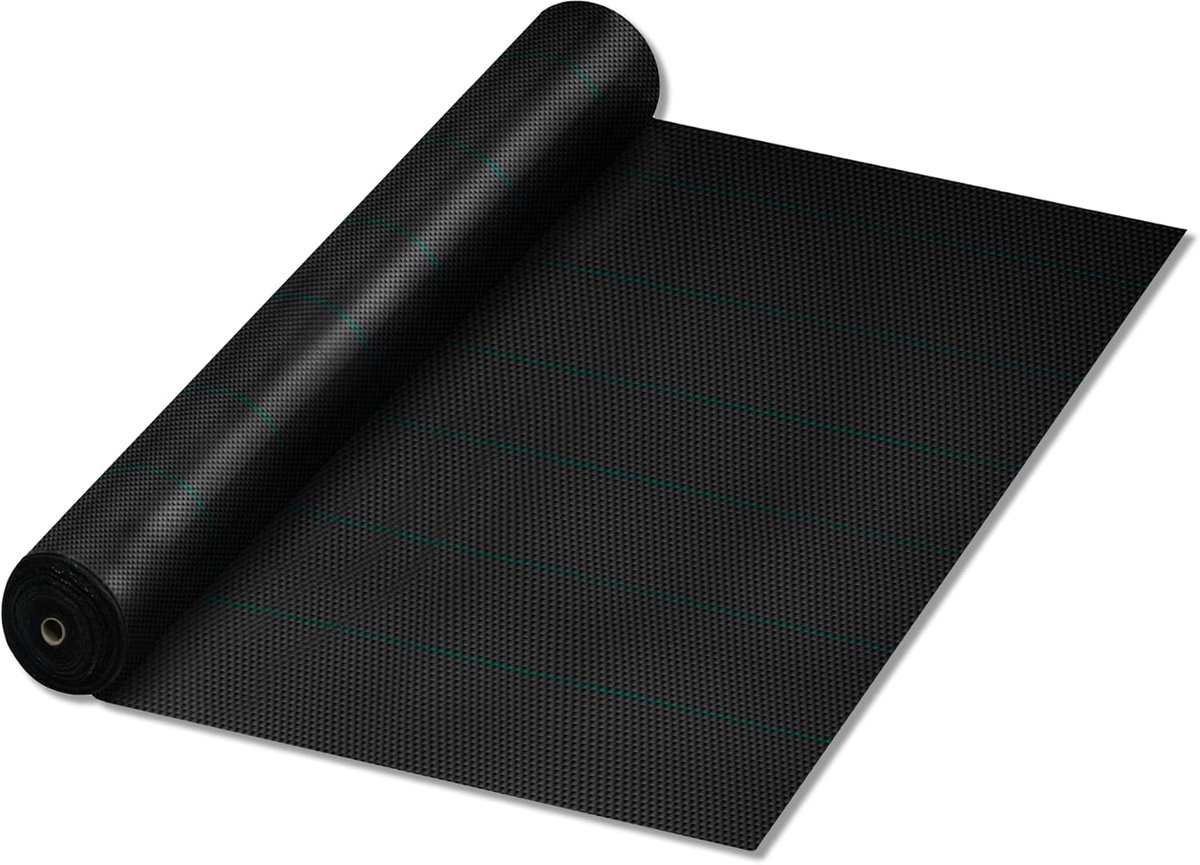 10m² Onkruiddoek Rol, Tuinvlies Waterdoorlatend van 100 g/m² HDPP Onkruidfolie, Bandjesweefsel met Kunststof Vloernagels, 2x5m, UV-Stabilisatie Onkruidvlies voor Tuinen/Groentebedden/Plantages, NAIZY