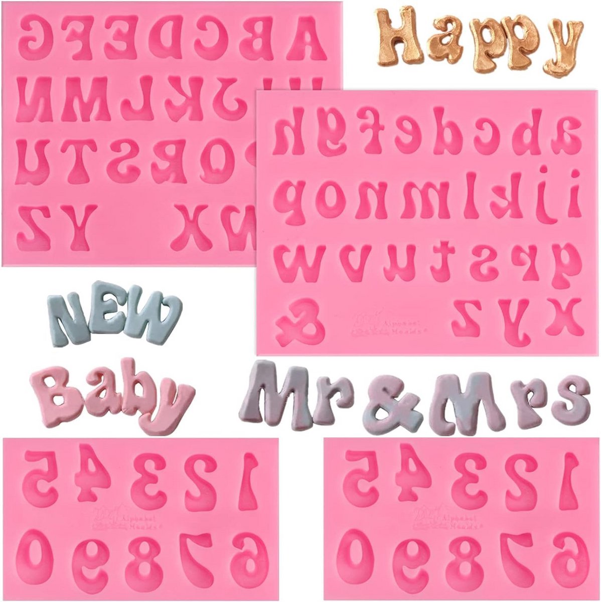 Set van 4 Siliconen Bakvormen voor Letters en Cijfers voor Taartdecoratie