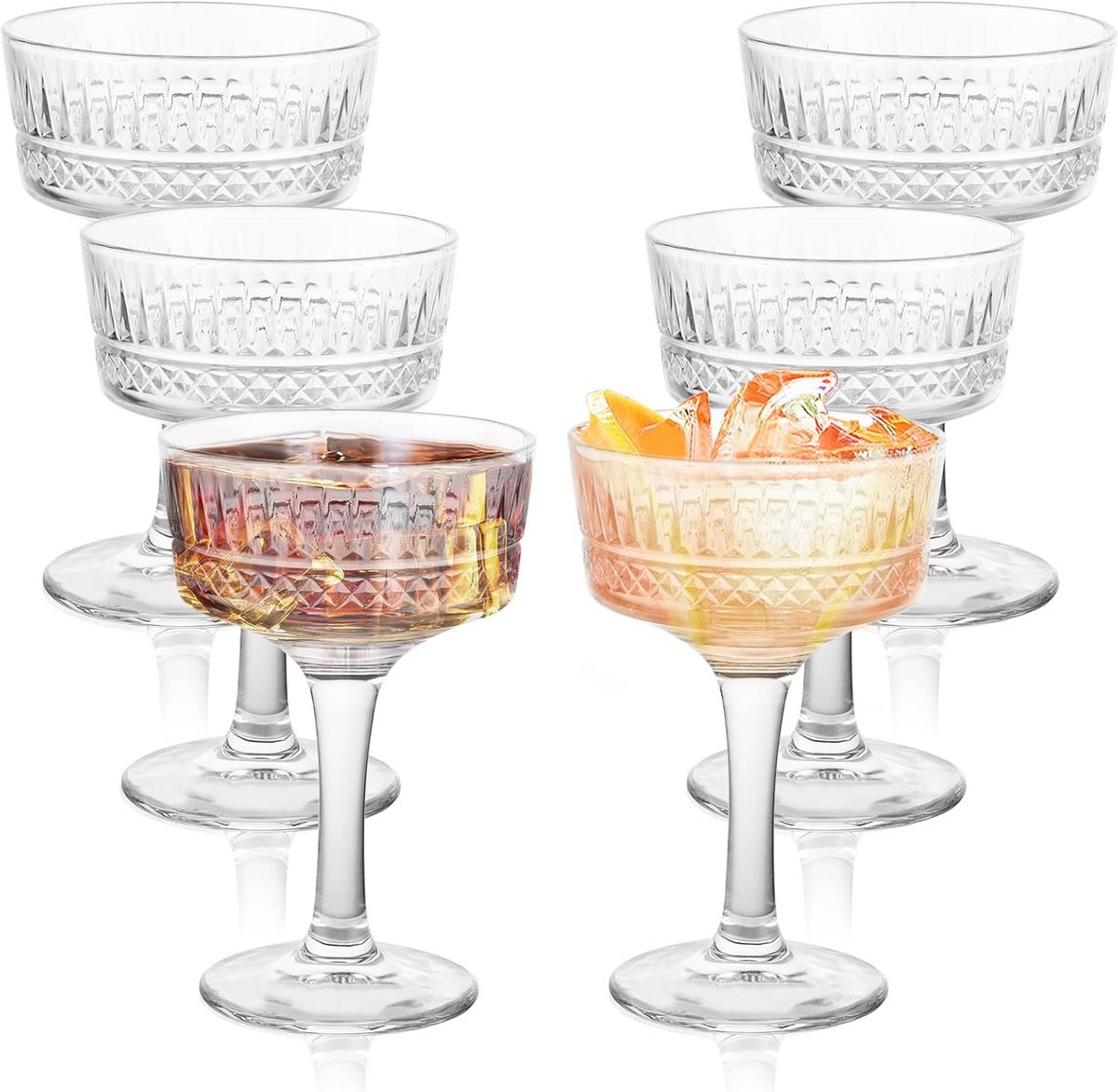 Set van 6 Vintage Champagne Coupe Glazen - 260 ml Kristallijn Bruiloftscocktailglazen