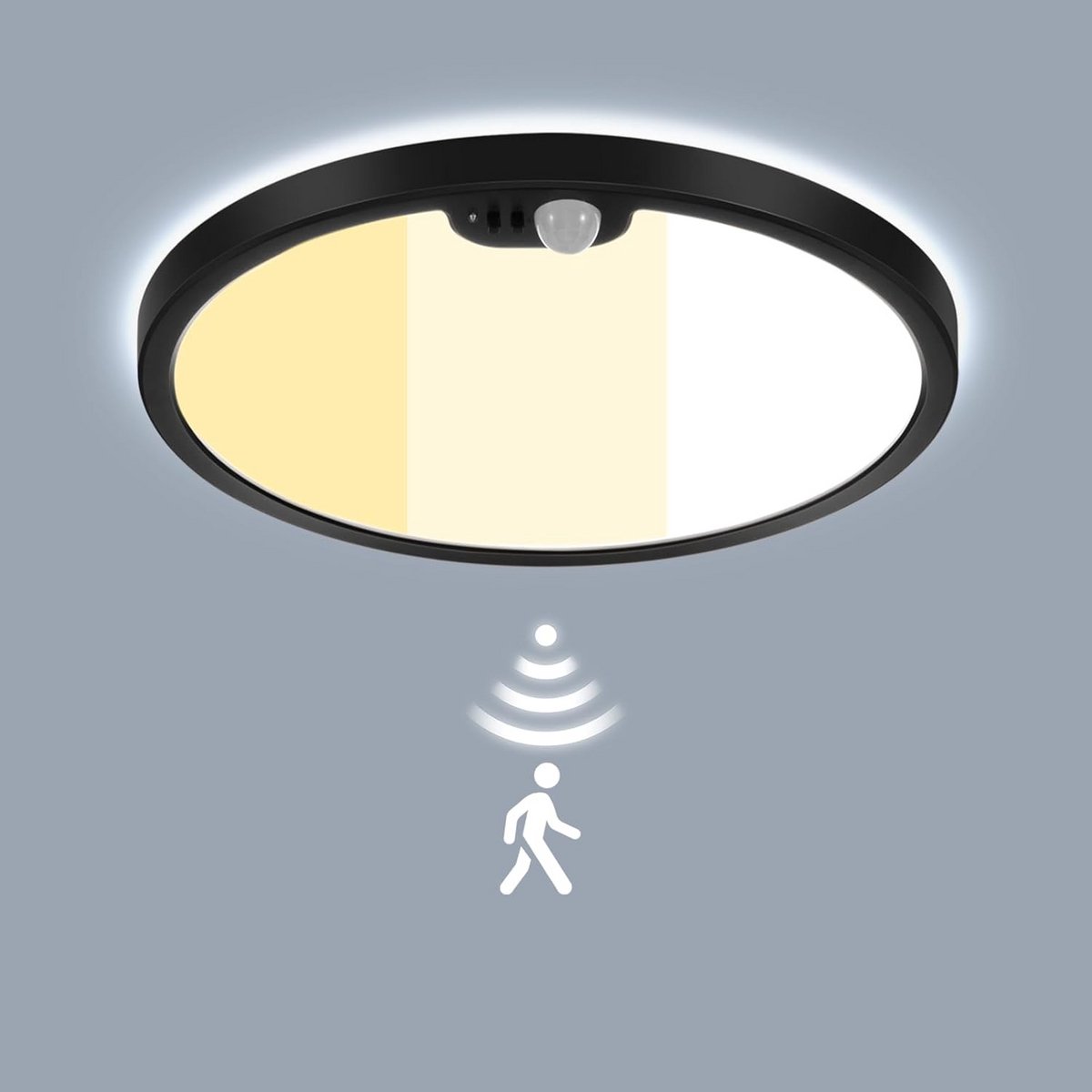LED Plafondlamp - Sensorlamp - Automatische Verlichting - Instelbare Kleurtemperatuur - Ø22*2.5cm - Zwart