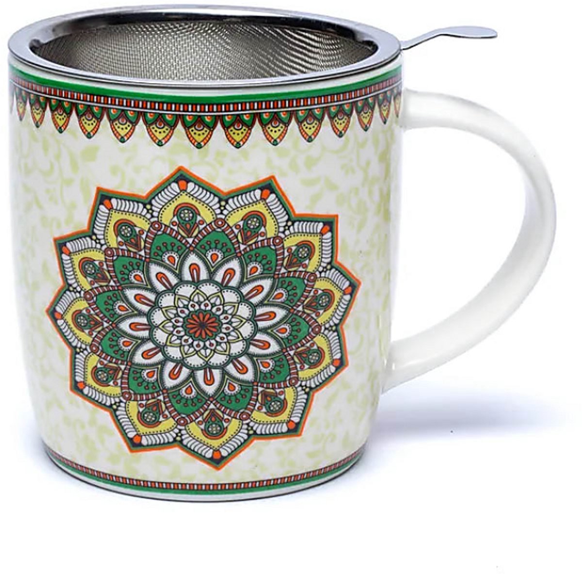 Theemok Mandala met Zeef - Bone China Porselein Mok