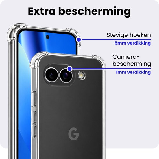 Transparante telefoonhoes met stevige hoeken van 5mm verdikking en camera bescherming van 1mm.