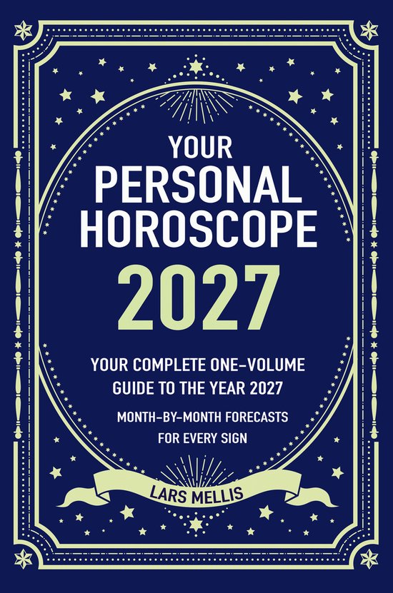 Voorzijde van "Your Personal Horoscope 2027" gids. Donkerblauwe kaft met gele tekst en sterren versiering. Beschrijft een complete gids voor het jaar 2027.