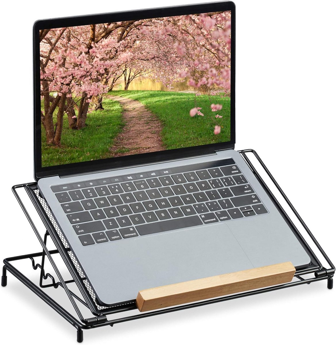 Image of Famanu – Laptopstandaard 13 inch - metaal - mesh - verstelbaar - houder voor laptop en boekensteun - zwart - duurzaam en stevig - compact en multifunctioneel voor bureau of thuiswerkplek