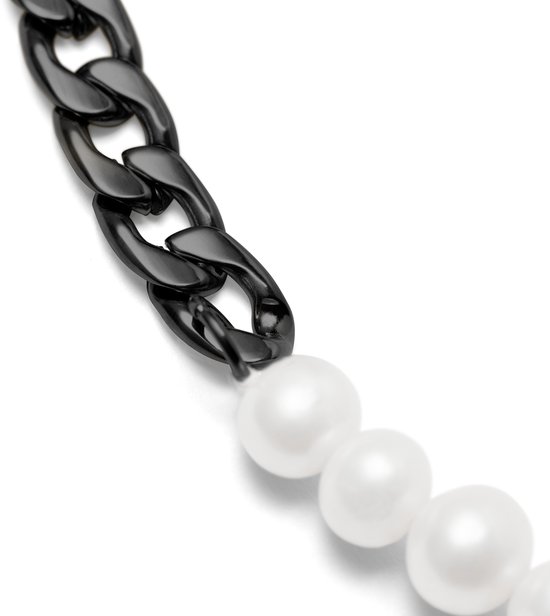 Collier de perles et chaîne à maille gourmette couleur bronze gunmetal Charlie Amager