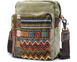 Retro Legergroene Boheemse Canvas Schoudertas