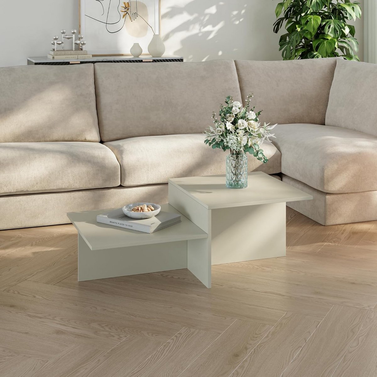 Salontafel - Bijzettafel Koffietafel - Woonkamer Inrichten - Dubbel Tafelblad - 100x55x35 cm - Havermout